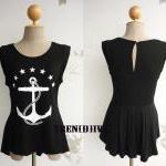 The Anchor Asymmetric Hem Women T-Shirt (Black)