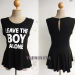 Leave the Boy Alone Asymmetric Hem Women T-Shirt (Black)