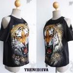 The Tiger Open Shoulder Cool Blouse Size XS-S