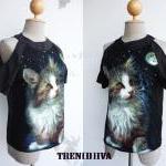 The Cat Open Shoulder Cool Blouse Size XS-S