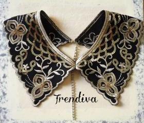 Black and Gold Gorgeous Lace Collar Fashion Fake Collar Necklace
