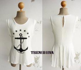 The Anchor Asymmetric Hem Women T-Shirt (White)