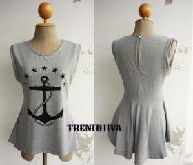 The Anchor Asymmetric Hem Women T-Shirt (Light Gray)