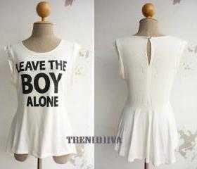 Leave the Boy Alone Asymmetric Hem Women T-Shirt (white)
