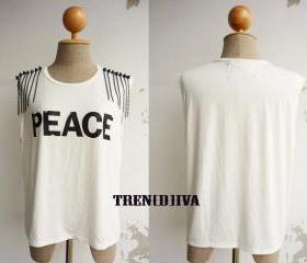 D.I.Y Peace Stud Chain T-Shirt (White) Free Size