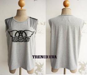The Aerosmith D.I.Y Peace Stud Chain T-Shirt (Light Gray) Free Size