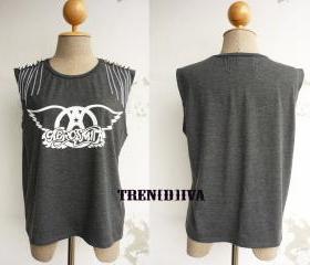 The Aerosmith D.I.Y Peace Stud Chain T-Shirt (Dark Gray) Free Size