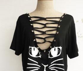 The Cat Women Cool Stud T-Shirt (Sexy Black)
