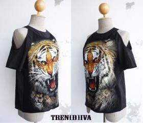The Tiger Open Shoulder Cool Blouse Size XS-S