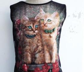 The Cat Sleeveless Back See Through Cool T-Shirt -XS-S-